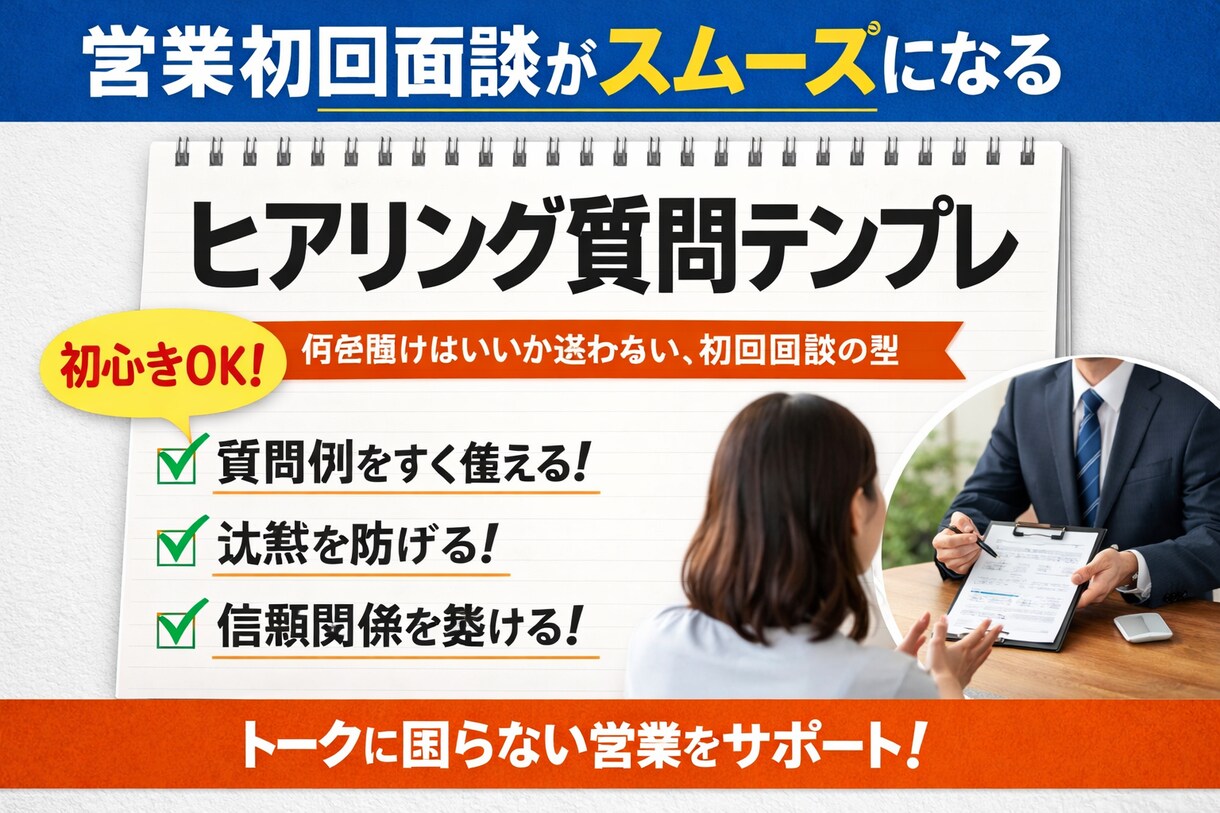 迷わない|初回面談で困らない質問テンプレ作成します 営業初心者でもそのまま使える質問集 イメージ1