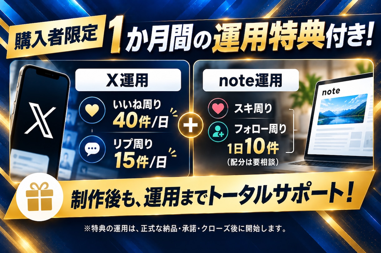 3万円でX運用＋note運用をまとめて代行します Xポスト60本＋note記事4本！1か月間の運用特典付き！ イメージ6