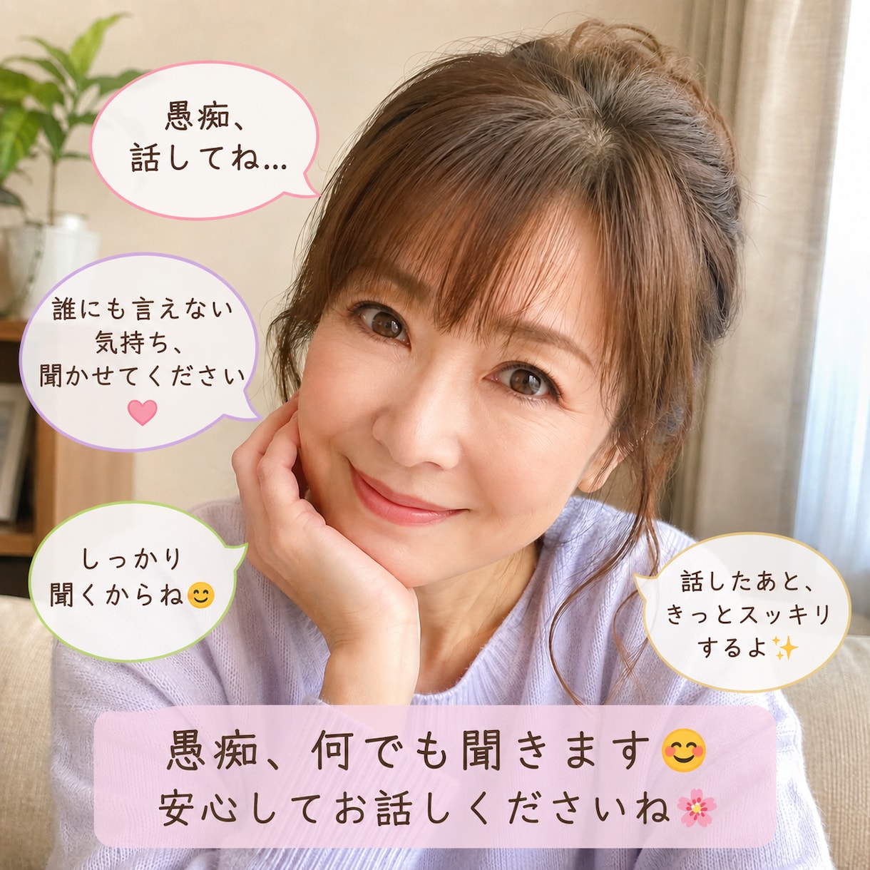 誰にも言えない愚痴聞きます 誰にも言えない愚痴、何でも聞きます 否定せずにお話を聞きます イメージ1