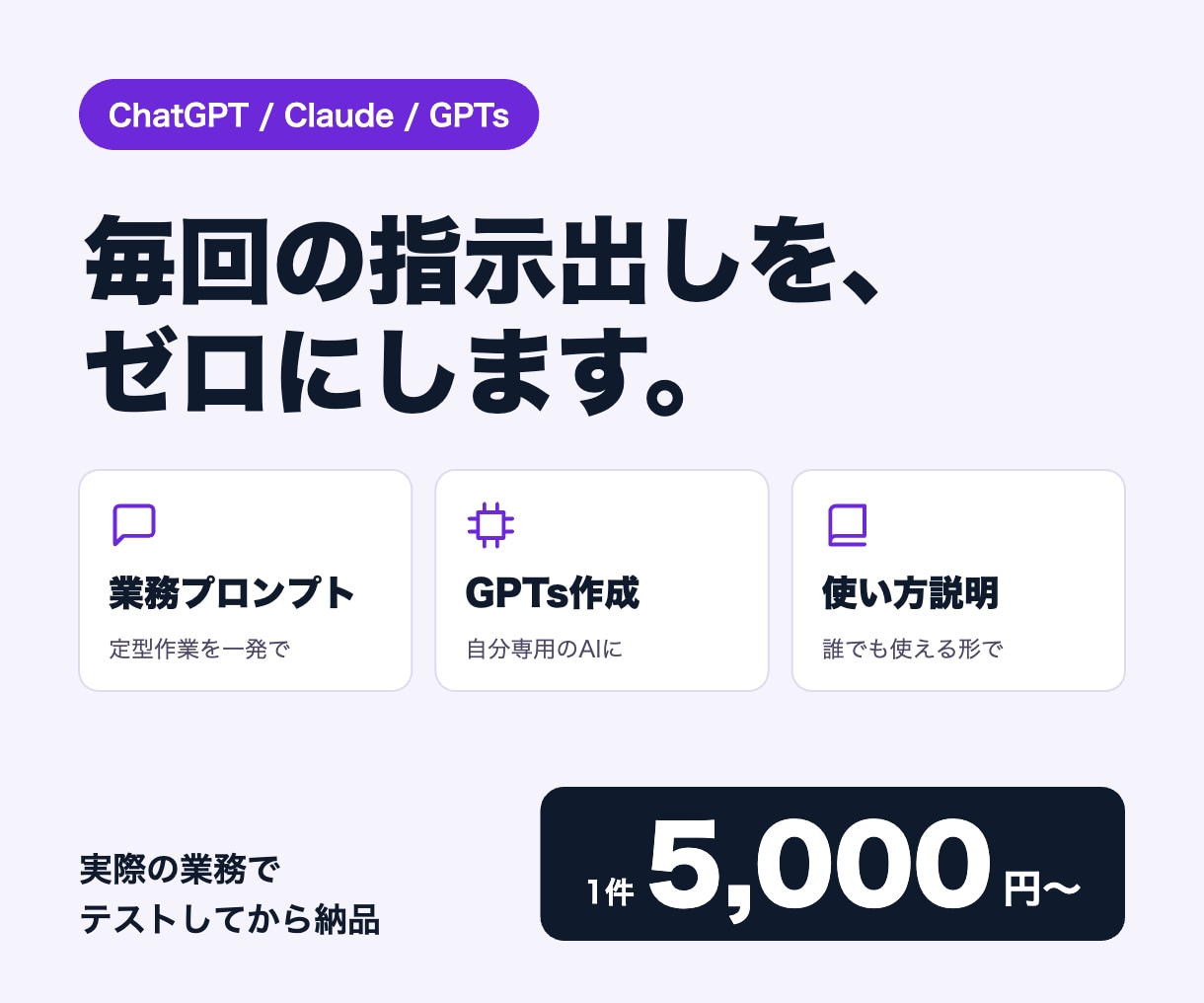 ChatGPTの業務用プロンプトを作成します 毎回の指示出しをゼロに。GPTs作成もOK イメージ1