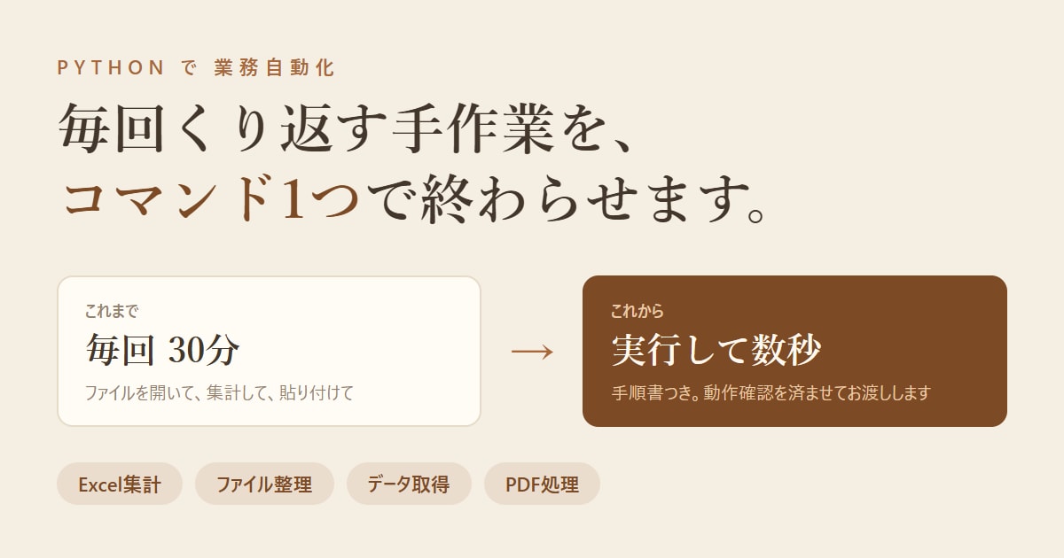 Excel集計やファイル整理を自動化します 毎回30分の手作業を、コマンド1つで終わらせます イメージ1