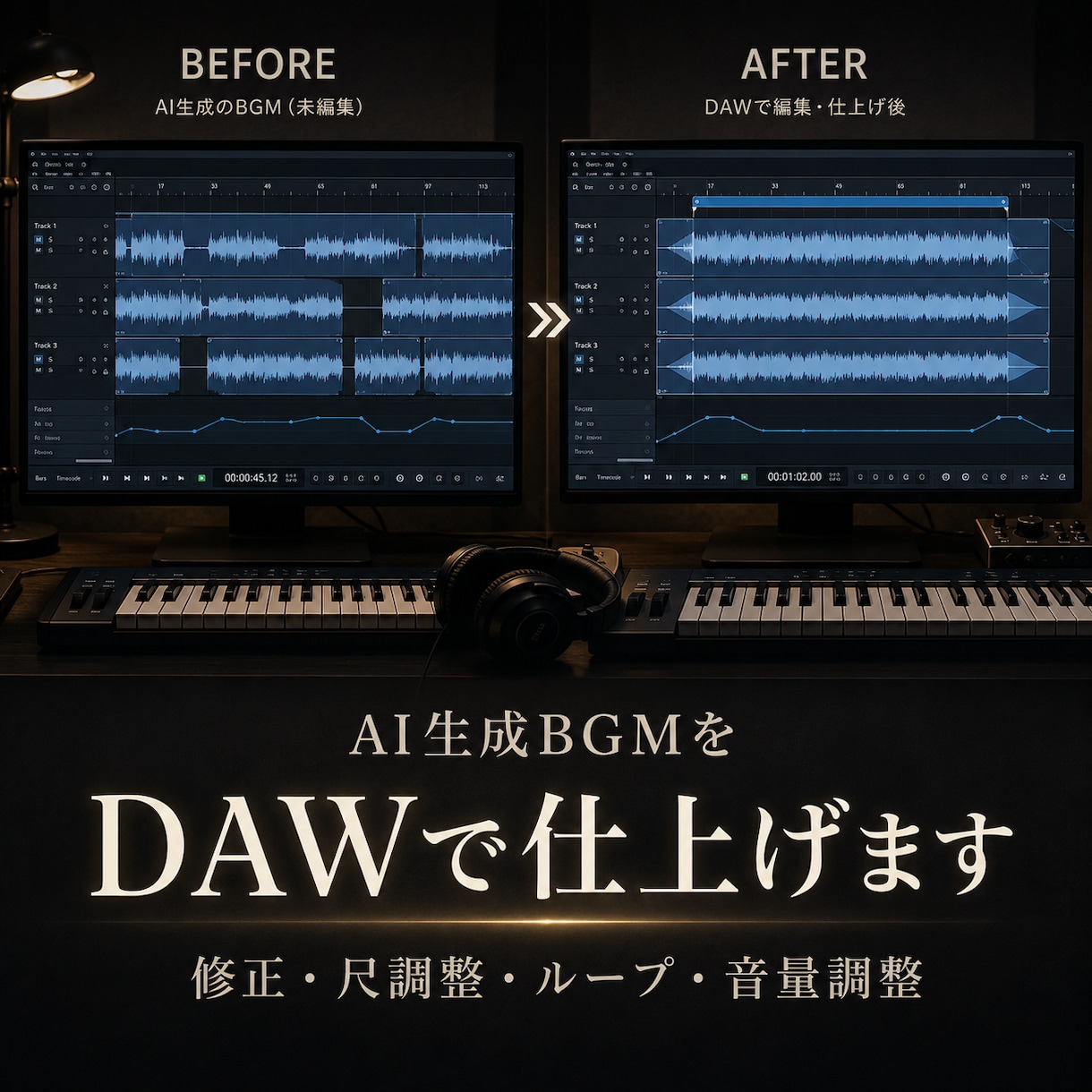 AI生成したBGMをDAWで修正・仕上げます 不自然な終わり・尺・ループを使いやすい音源に整えます イメージ1