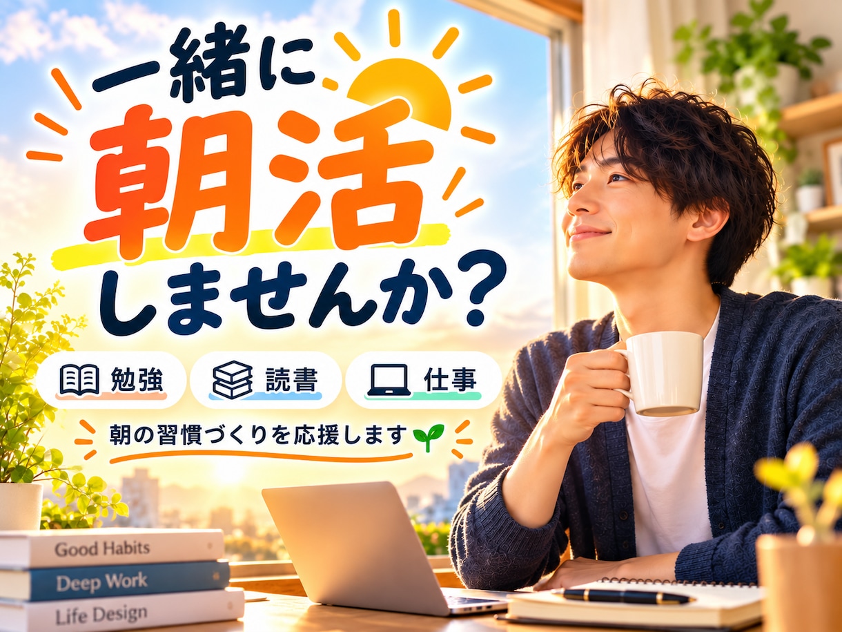 一緒に朝活します｜勉強・読書・仕事を朝から始めます 朝の時間を有効活用したいあなたに伴走します。 イメージ1