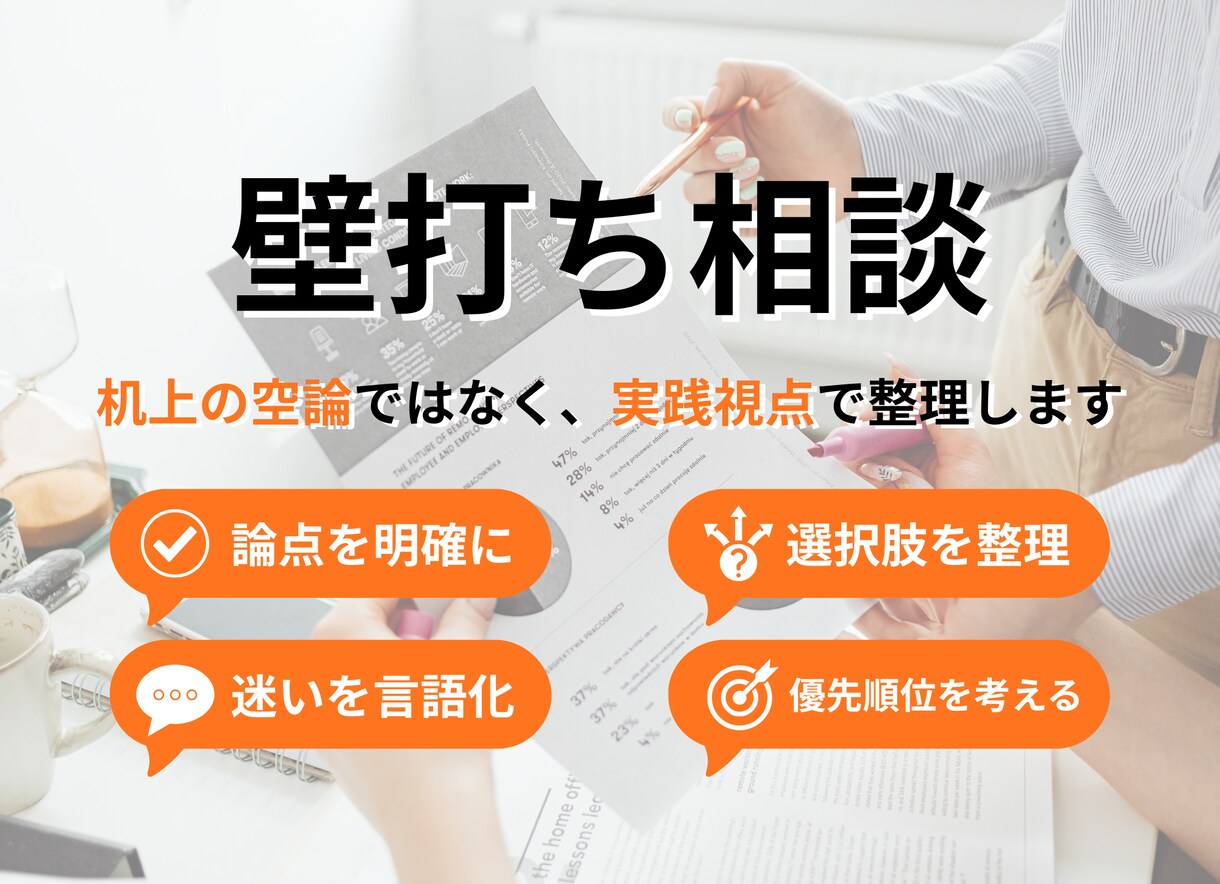 事業や企画の考えを整理する壁打ちを行います 机上の空論ではなく、実践視点で整理します イメージ1