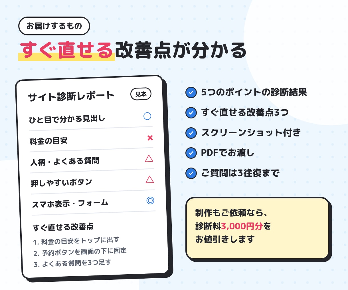 問い合わせが来ない原因をサイト診断します URLを送るだけ。スマホ目線で改善点をお伝えします イメージ3
