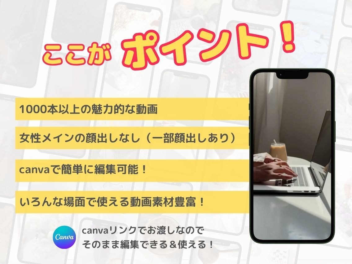 SNSで使える顔出しなし動画素材提供します 1000本以上の大量動画をcanvaでそのまま編集可の動画集 イメージ2
