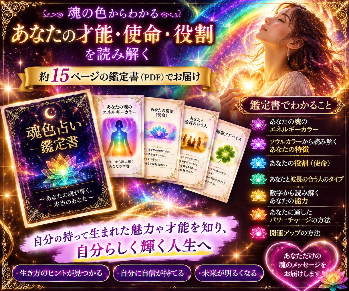 魂の色からあなたの才能・使命・役割を読み解きます ソウルカラー強み・能力・相性・開運法を約15P鑑定書でお届け イメージ4