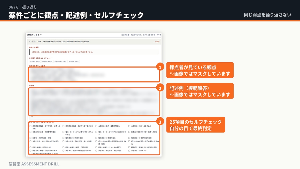 インバスケット対策｜自動採点つき演習ツール渡します 本番と同じ形式で28案件。書いた直後に10項目で自動採点 イメージ7