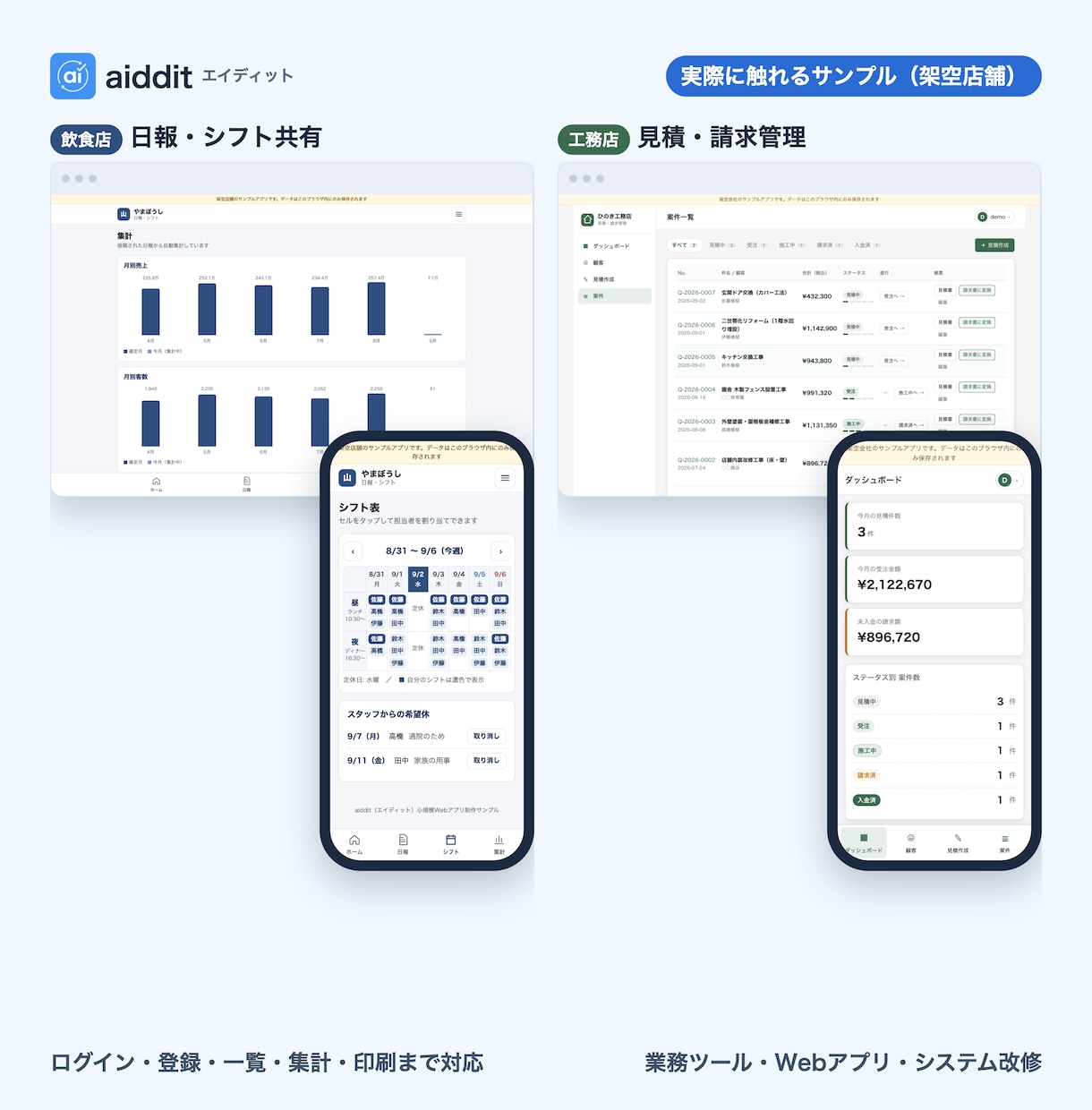 日報・在庫管理などのWebアプリを作ります ログイン・データ管理・集計画面。総額固定・縛りなし イメージ2