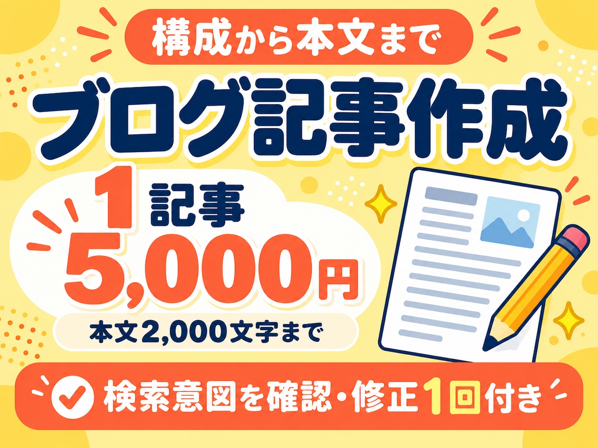 検索意図に沿ったブログ記事を1本作成します 構成から本文まで、読者の疑問に答える記事を作成 イメージ1