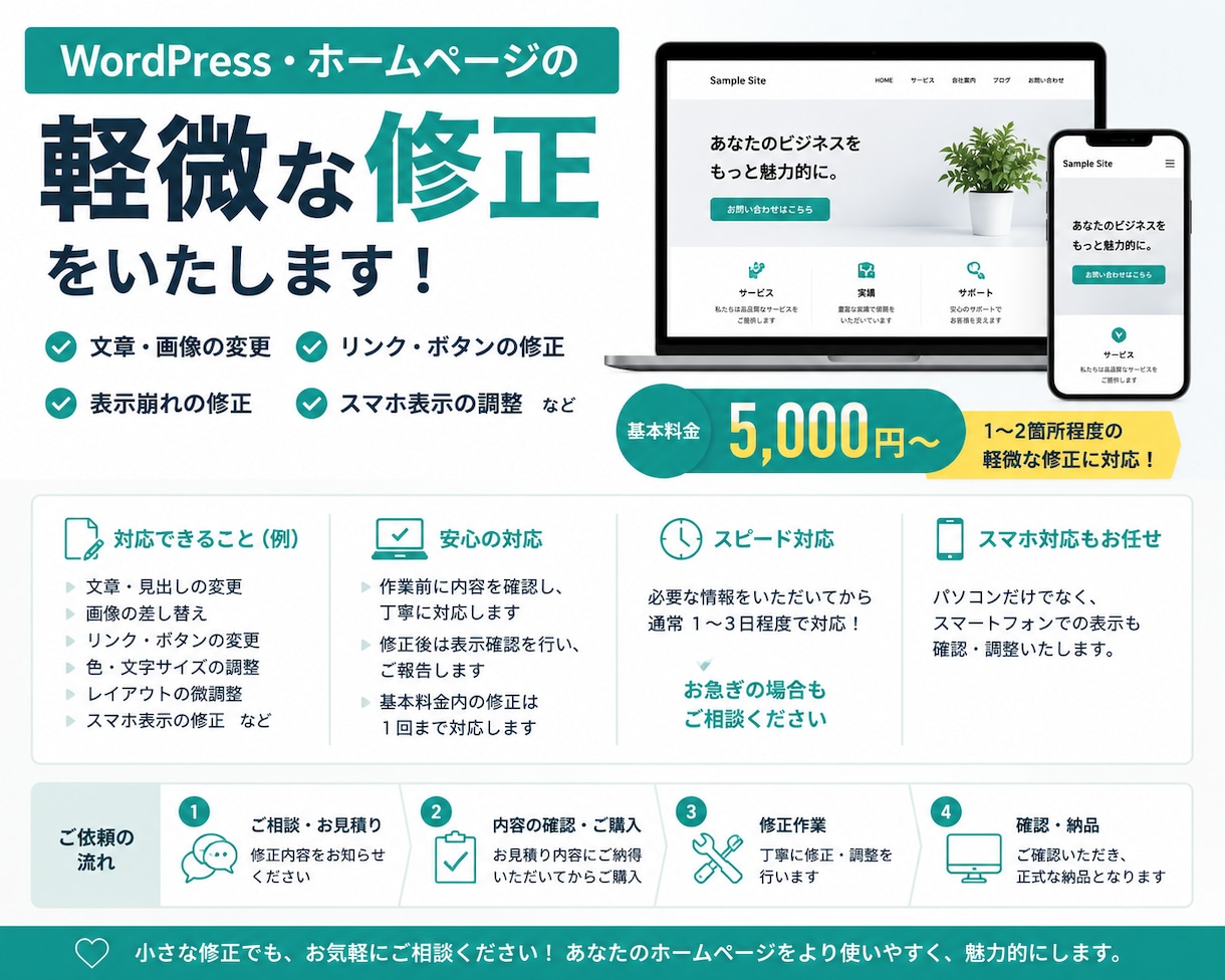 WordPress・ホームページの修正します 文章・画像変更から表示崩れまで丁寧に対応 イメージ1