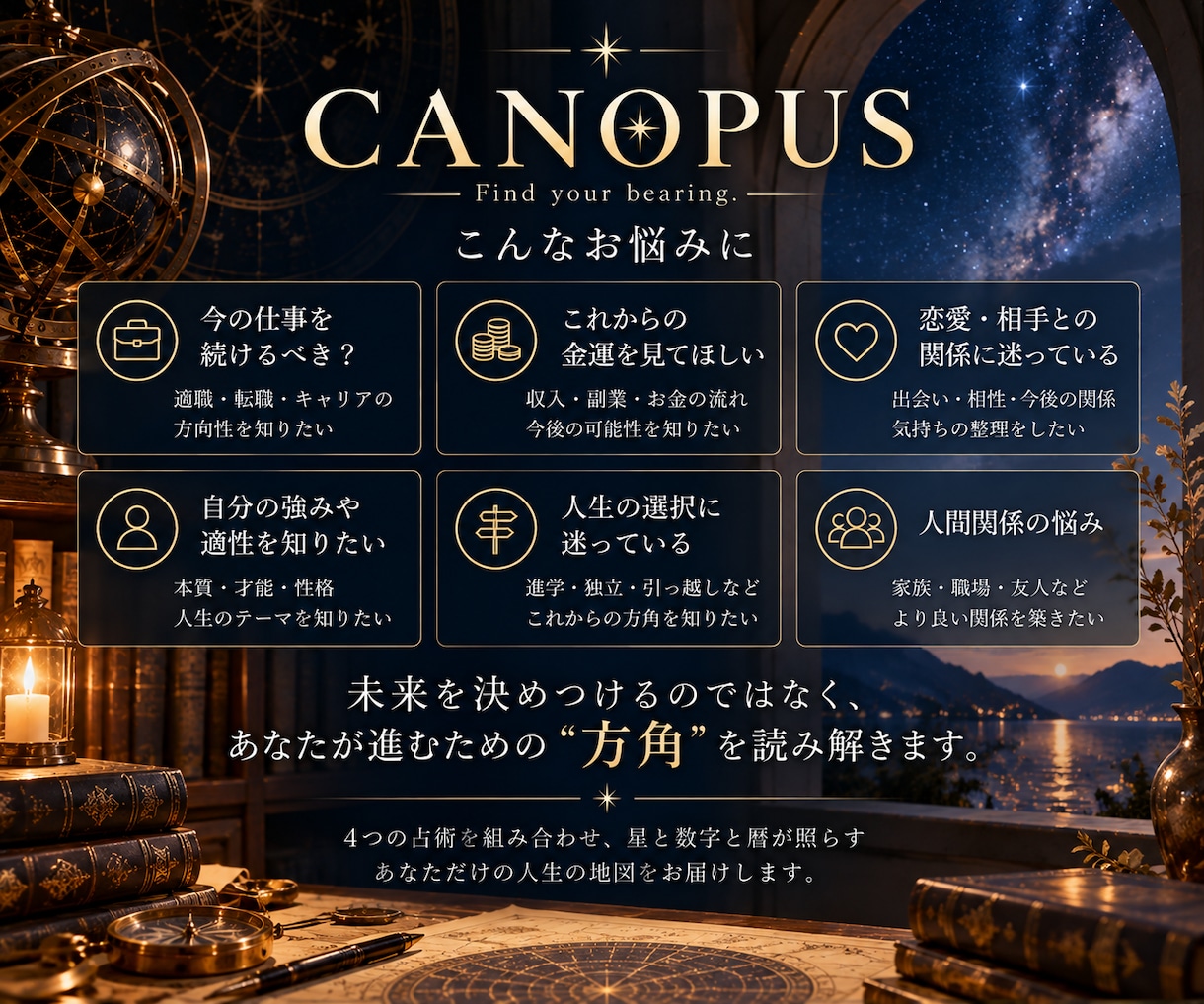 4つの占術で人生の方角を鑑定します 西洋占星術・数秘術・四柱推命・九星気学から総合鑑定 イメージ2