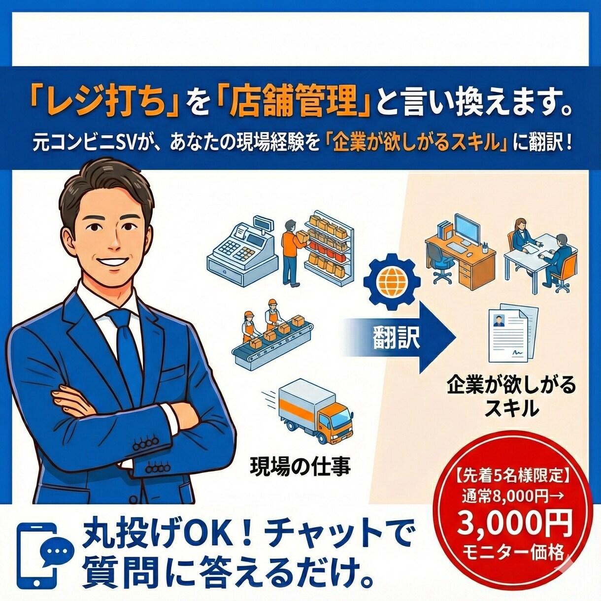 元SV代筆！現場職から事務に受かる経歴書作ります 通常8000円→3000円！先着5名様限定モニター受付中★ イメージ1