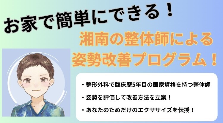 お家で簡単！湘南の整体師が姿勢のコツ教えます 現役の理学療法士に姿勢・身体の悩みを相談してみませんか？ イメージ1