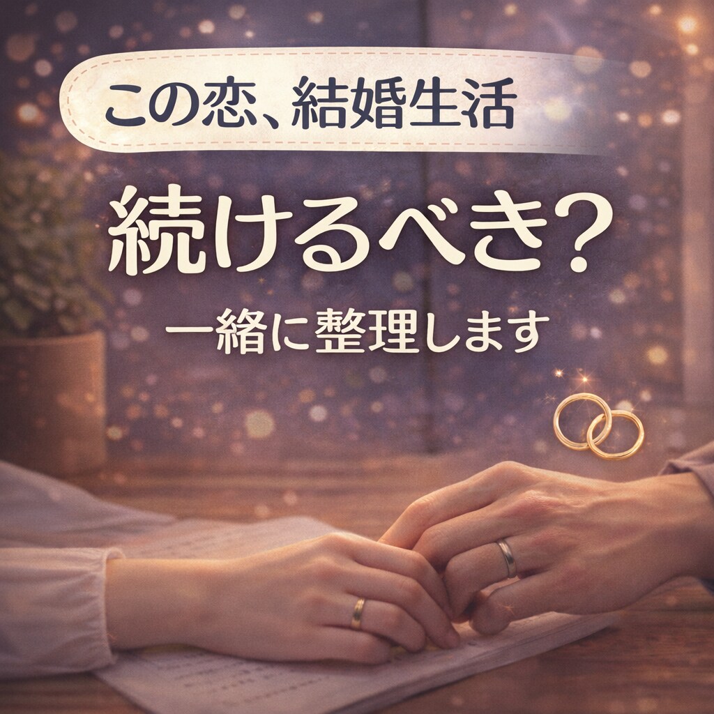 この恋、結婚生活を続けるべきか一緒に考えます 今の気持ちと状況を一緒に整えます イメージ1