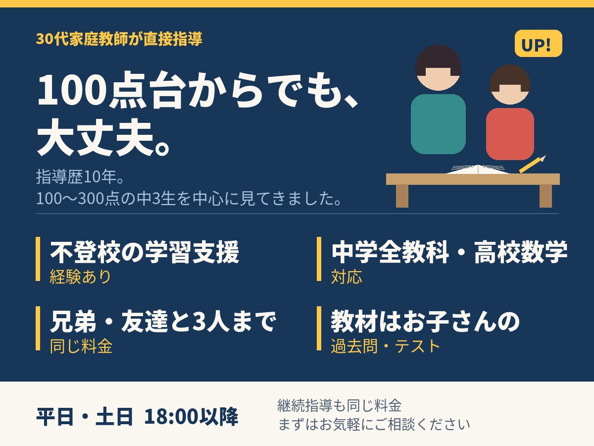 ADHD ASD 中学３年生向けに家庭教師をします 中学１年から高校まで指導可能ですが高校数学の２年生までです イメージ1