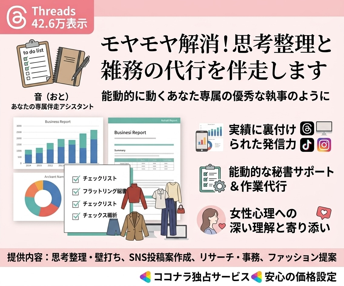 モヤモヤ解消！思考整理と雑務の代行を伴走します 能動的に動くあなた専属のアシスタントが頭と業務を整理し イメージ1
