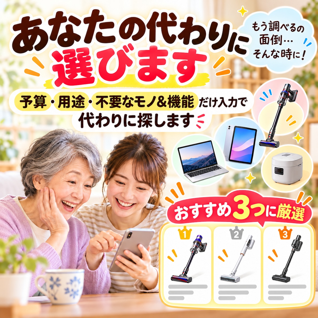 あなたの代わりに選びます 予算・用途・不要なモノ&機能だけ入力で代わりに探します！ イメージ2