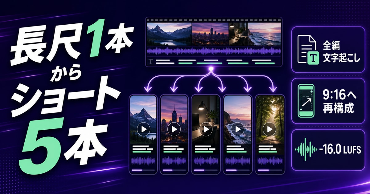 長尺動画からショートを5本切り出します 過去動画の資産化。撮り直し不要 イメージ1