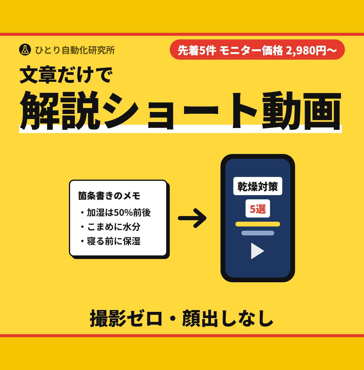 撮影ゼロ・文章だけで解説ショート動画を作ります 顔出し・撮影なしのテロップ解説動画。先着5件はモニター価格 イメージ1