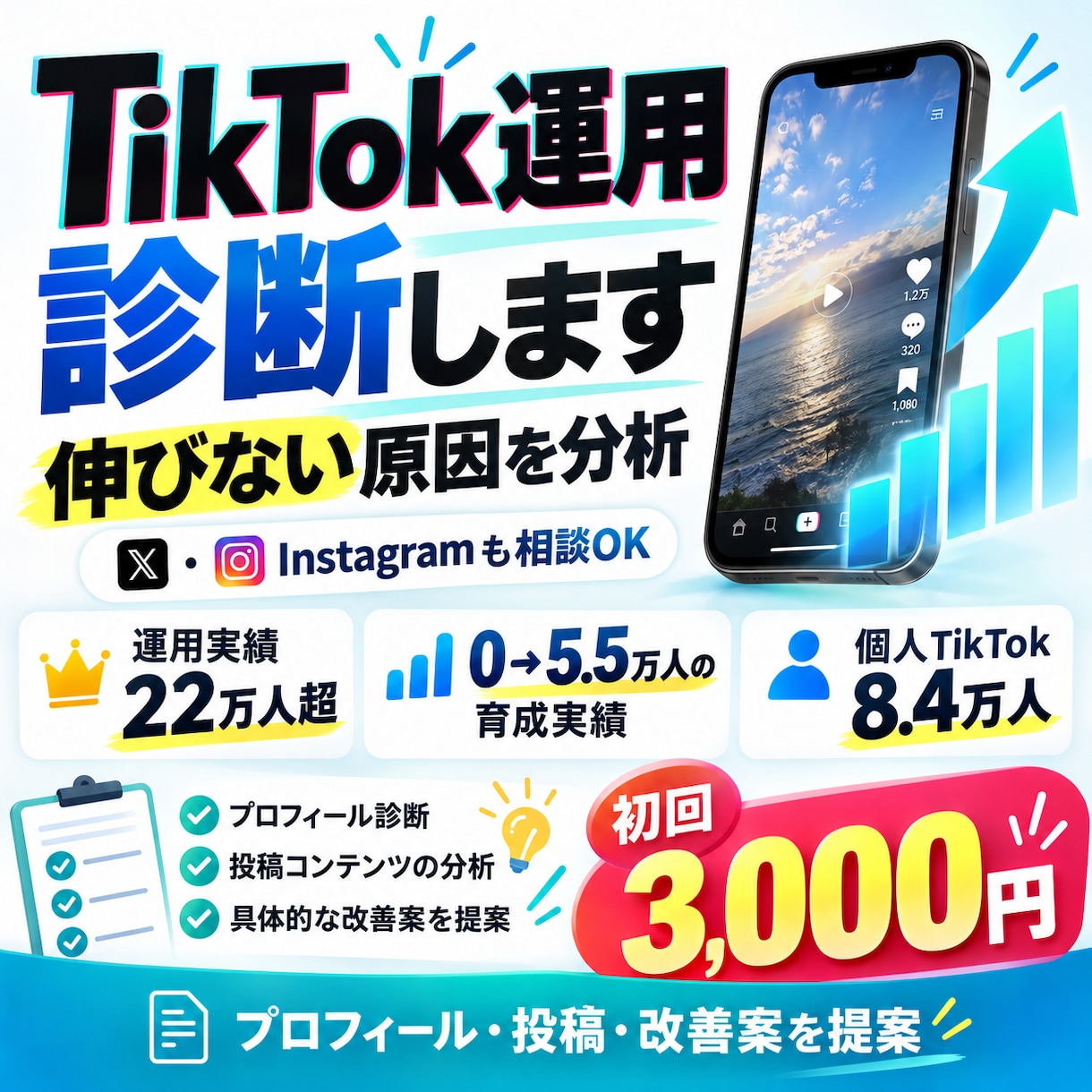 SNSアカウントの改善点をプロが診断します SNS運用実績22万人超！伸び悩みを分析し改善策をご提案 イメージ1