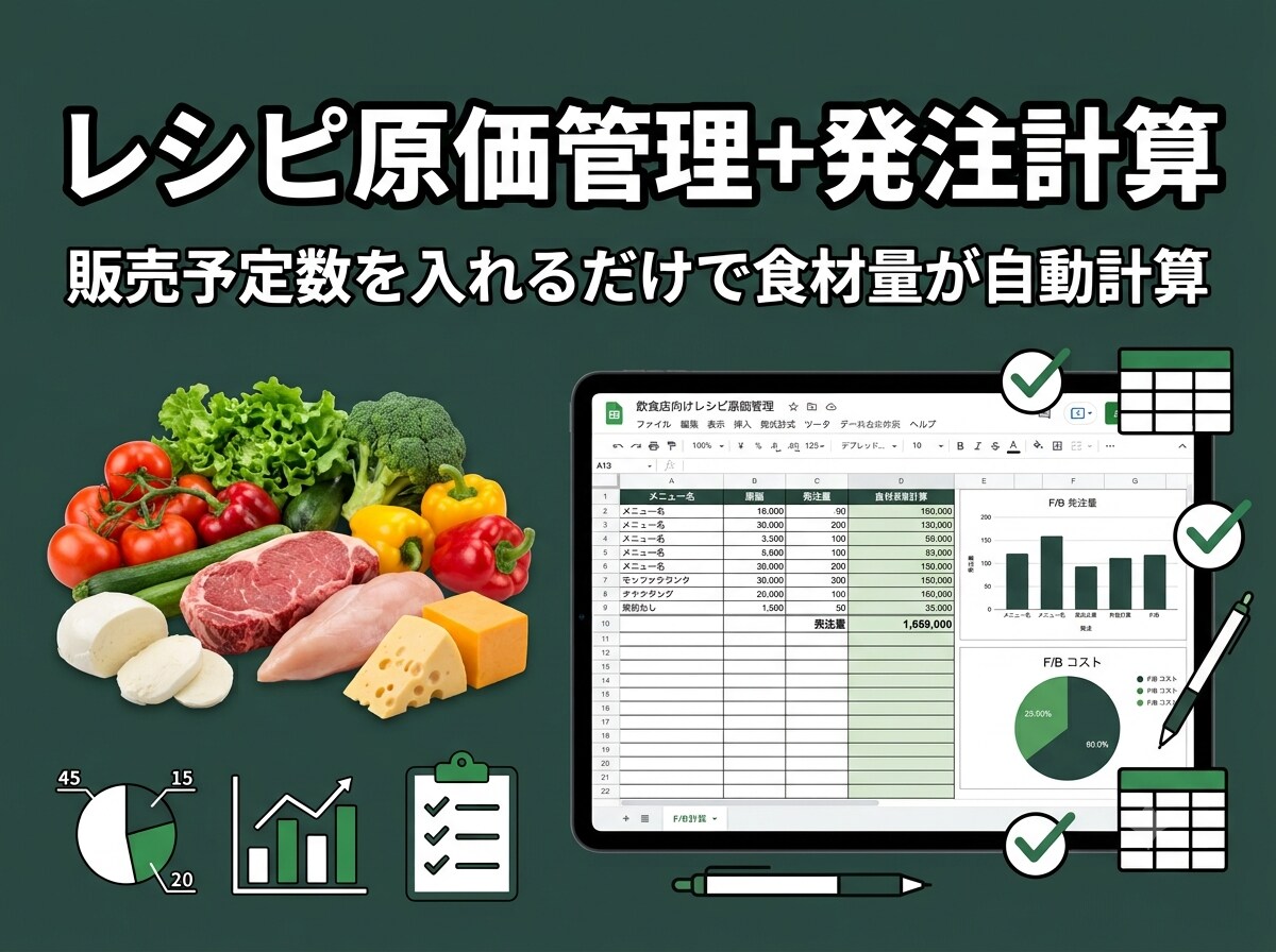 飲食・食品業界向け業務改善をお手伝いします 原価管理・集計・在庫管理をわかりやすく整理します。 イメージ1