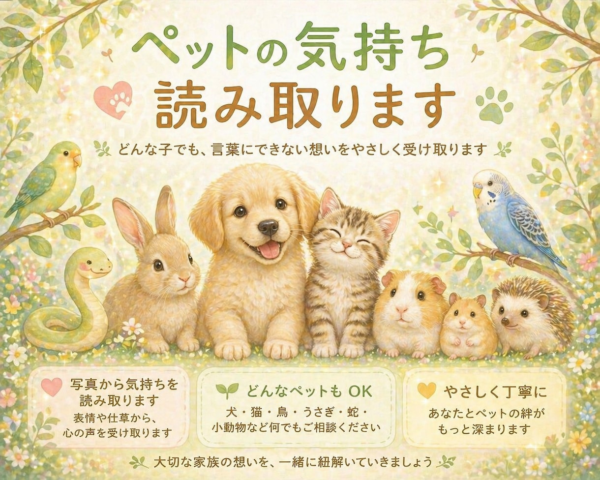 ペットの気持ちを言葉で伝えます 言葉にできない想いを受け取りお伝えします。 イメージ2