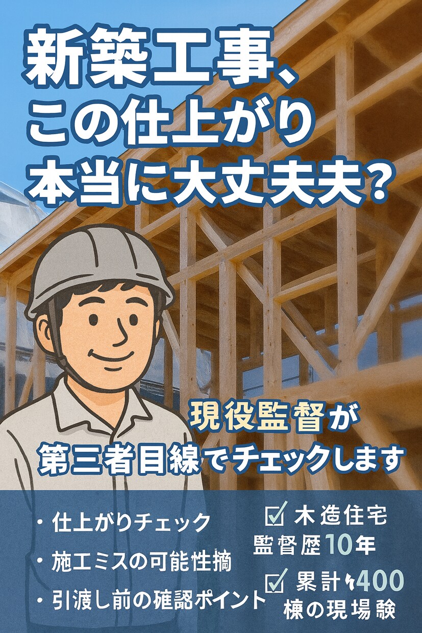 新築住宅の工事相談をします 工事中〜完成後仕上がりや施工の不安点をプロ目線で確認 イメージ1