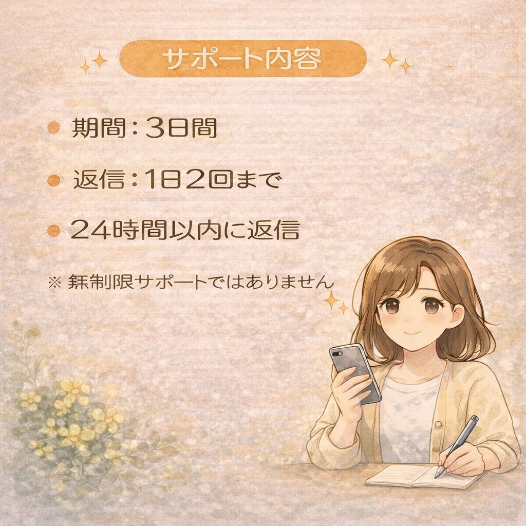 頭の中のモヤモヤを3日間チャットで整理します 話すのが苦手な方へ。文章でゆっくり思考を整理します。 イメージ3