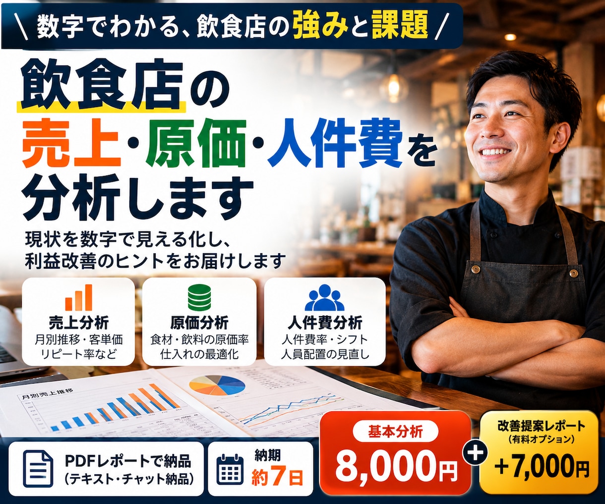 飲食店の売上・原価・人件費を分析します 現役レストラン管理者が数字から経営課題を見える化 イメージ1