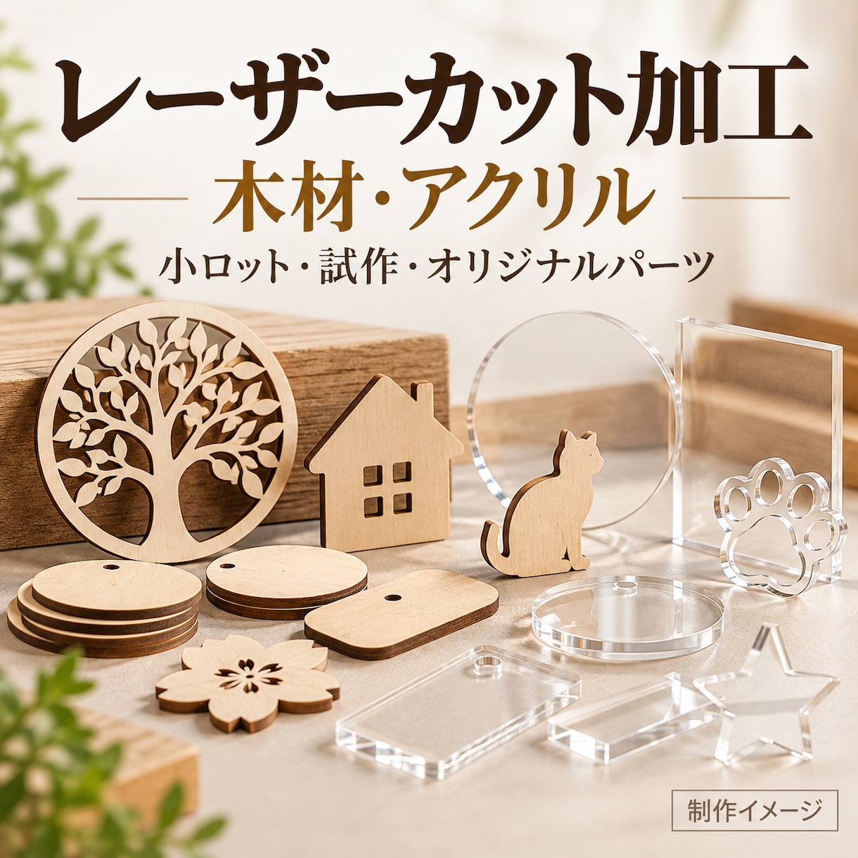 木材・アクリルをレーザー加工しますます 小ロット・試作対応｜図面に合わせて切断・彫刻 イメージ1