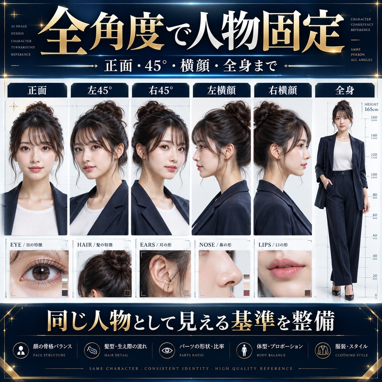 AI人物・キャラクターの顔を固定して統一します 「生成するたび顔が変わる」→同一人物として使いやすくします イメージ3