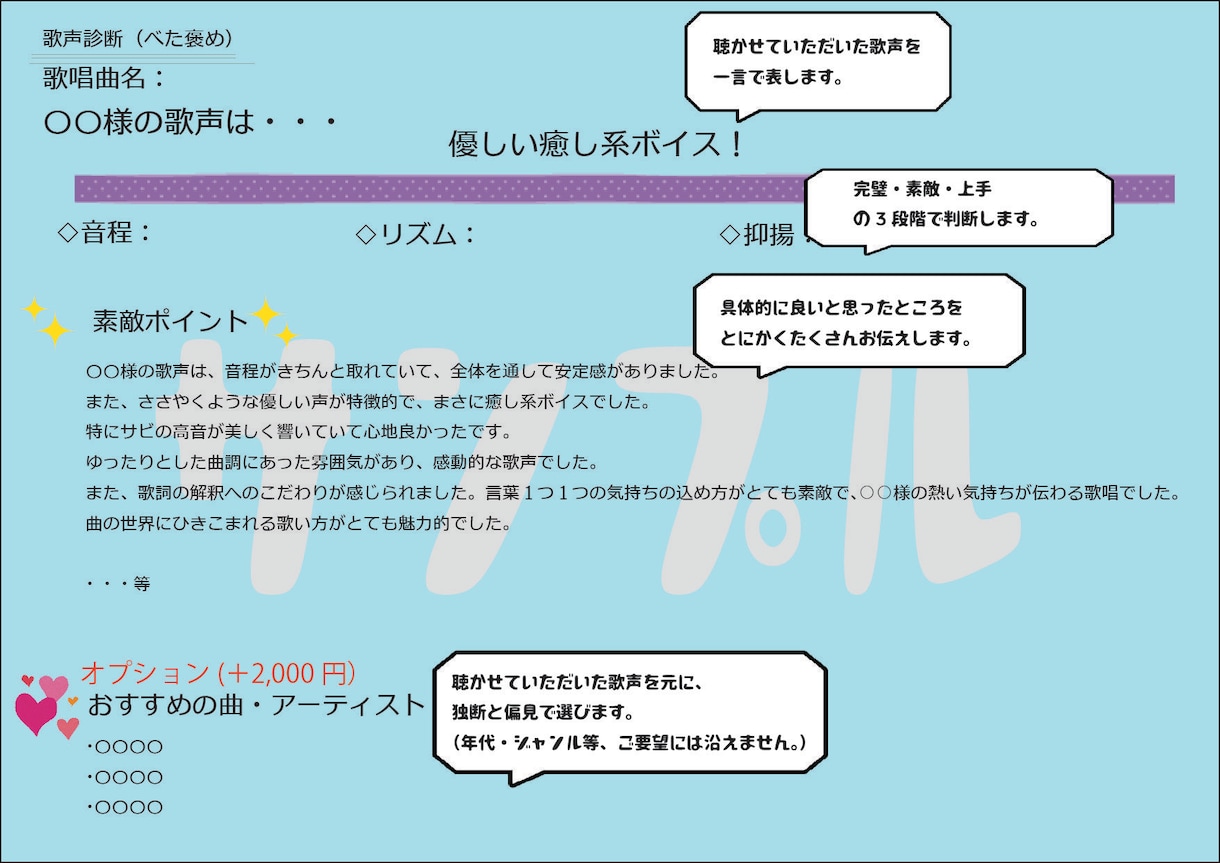 アドバイスシート付・歌声を診断します 今より少し上手になりたい方へ、友達に相談するような気軽な診断 イメージ1