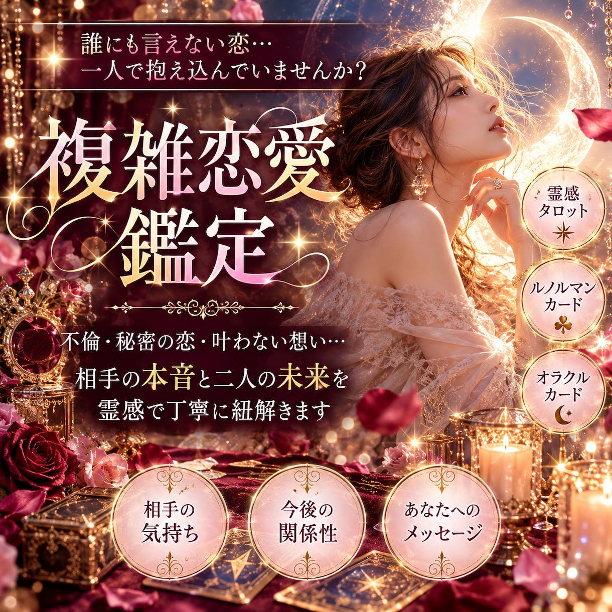 誰にも言えない恋の本音と未来を霊感で鑑定します 複雑な関係・相手の本心・二人の今後を丁寧に紐解きます イメージ1