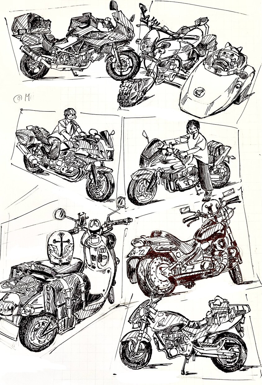 モノクロの魅力｜キャラ・動物・バイクのイラストます デフォルメの可愛い動物から、リアルなメカニック模写等幅広く イメージ4