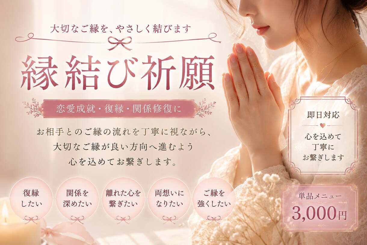 即日対応｜恋愛成就の縁結び祈願を行います 大切なご縁が良い方向へ進むようお繋ぎします イメージ1