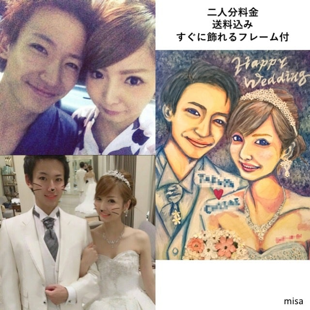結婚式のテーマにあったお二人の似顔絵を描きます ウェルカムボードや両親への記念品にピッタリの似顔絵を描きます イメージ1