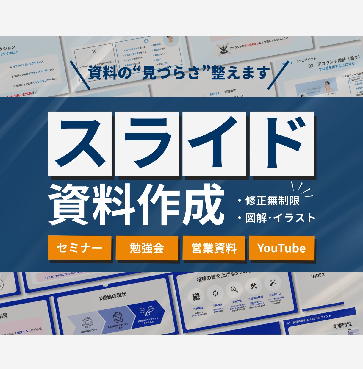 ビジネス資料を見やすい図解スライドに整えます 複雑な情報を整理し、読む資料を「見る資料」に変えます イメージ1