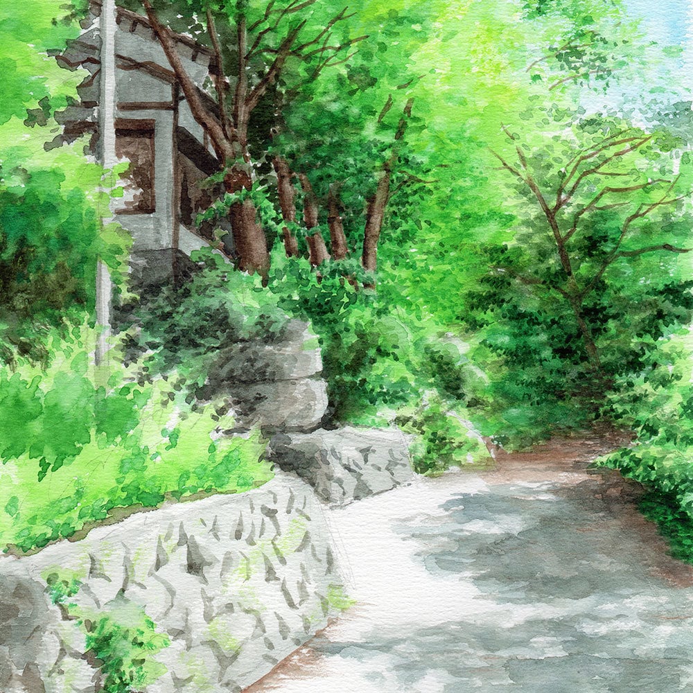 水彩画「霧晴れて―千枚田の朝」 風景画 - muniloslagos.cl