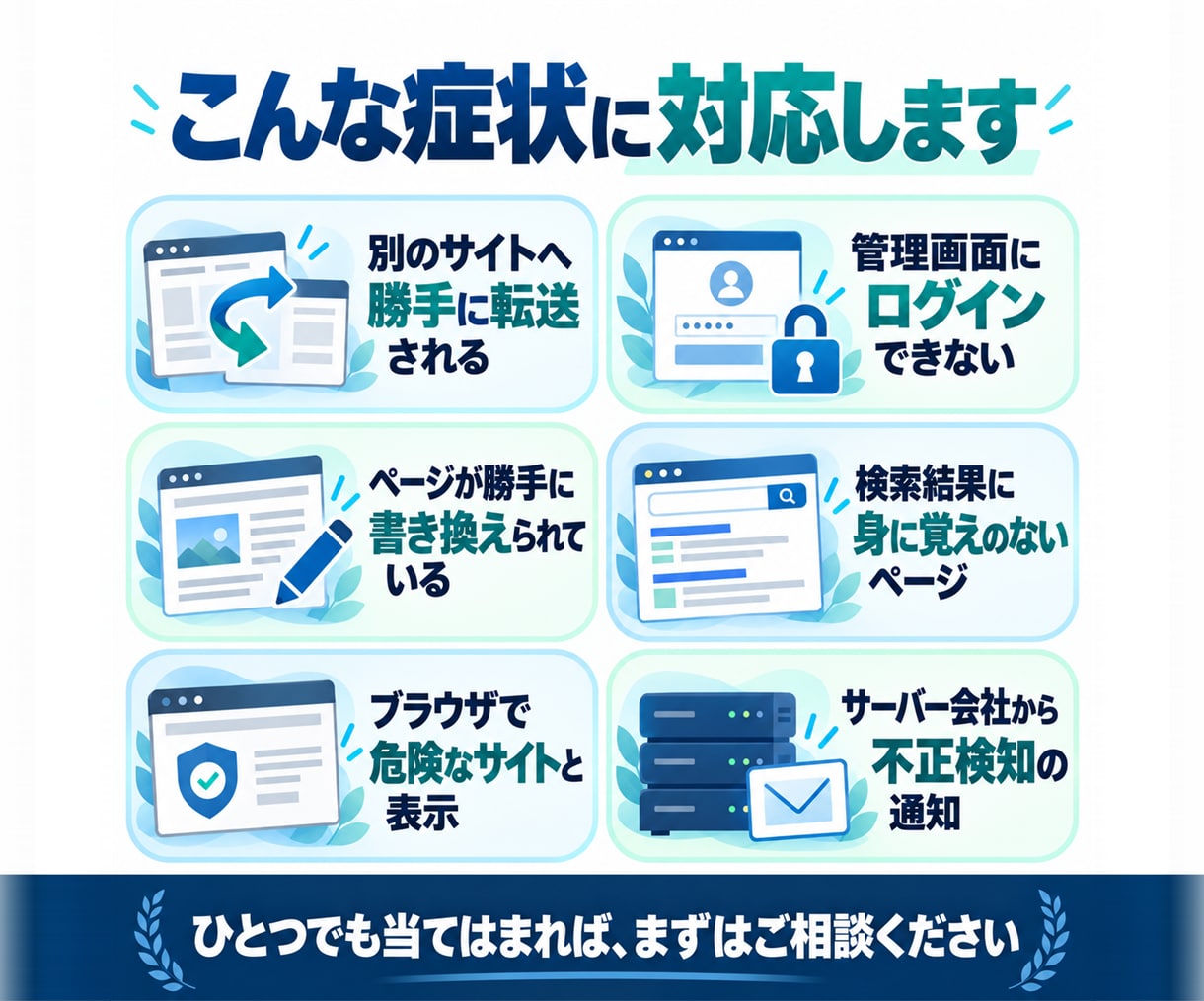 乗っ取り・改ざんのWordPressを復旧します 全消去と言われたサイトも、消さずに直した実績あり イメージ2