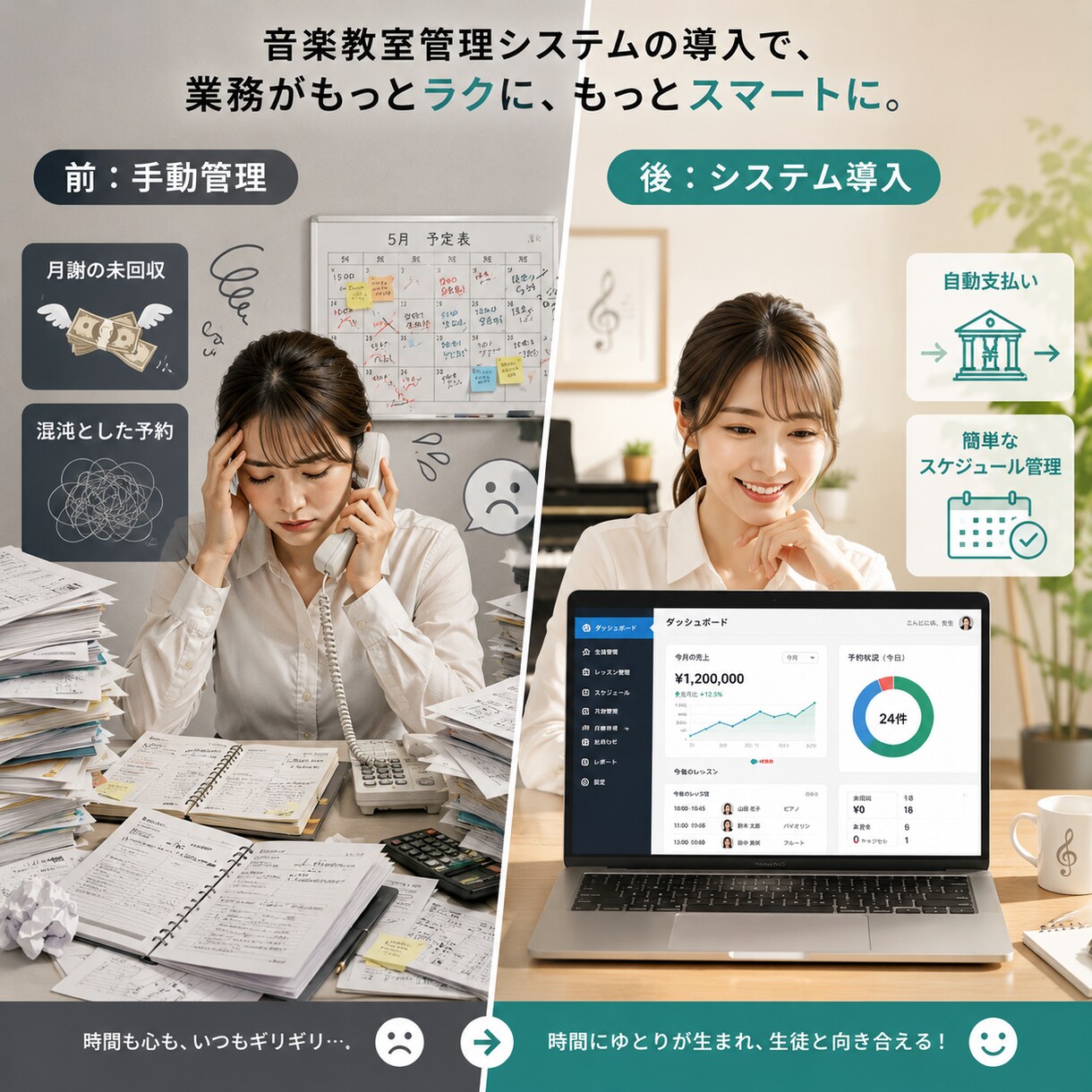 音楽教室専門の月謝決済と予約システムを導入します 生徒数が増える音楽教室へ！月謝決済や予約のストレスなし！ イメージ3