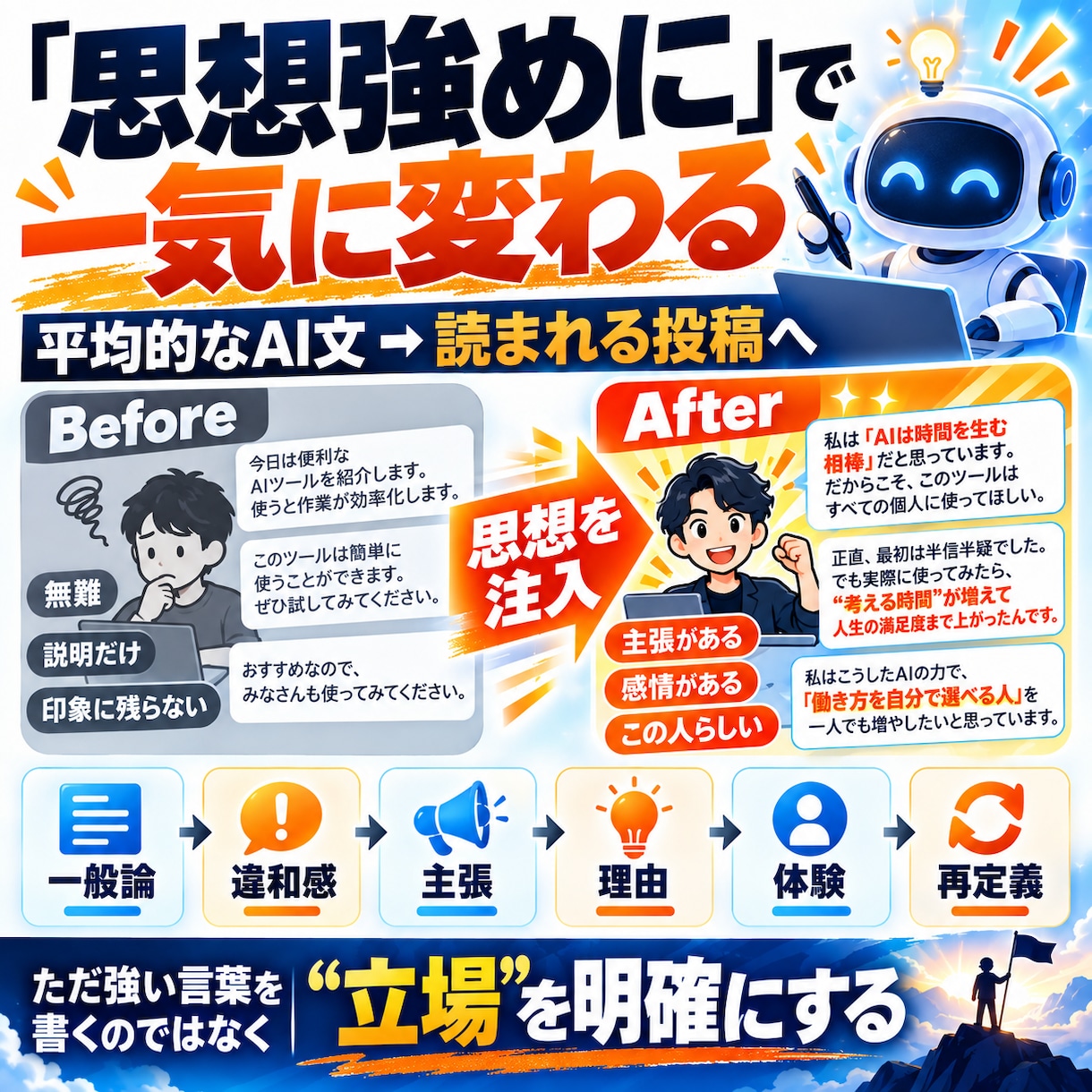 AI臭のない個性あふれるSNS投稿を量産します 強め×構造ハッキングで「自分の言葉」をAIに作らせる イメージ4