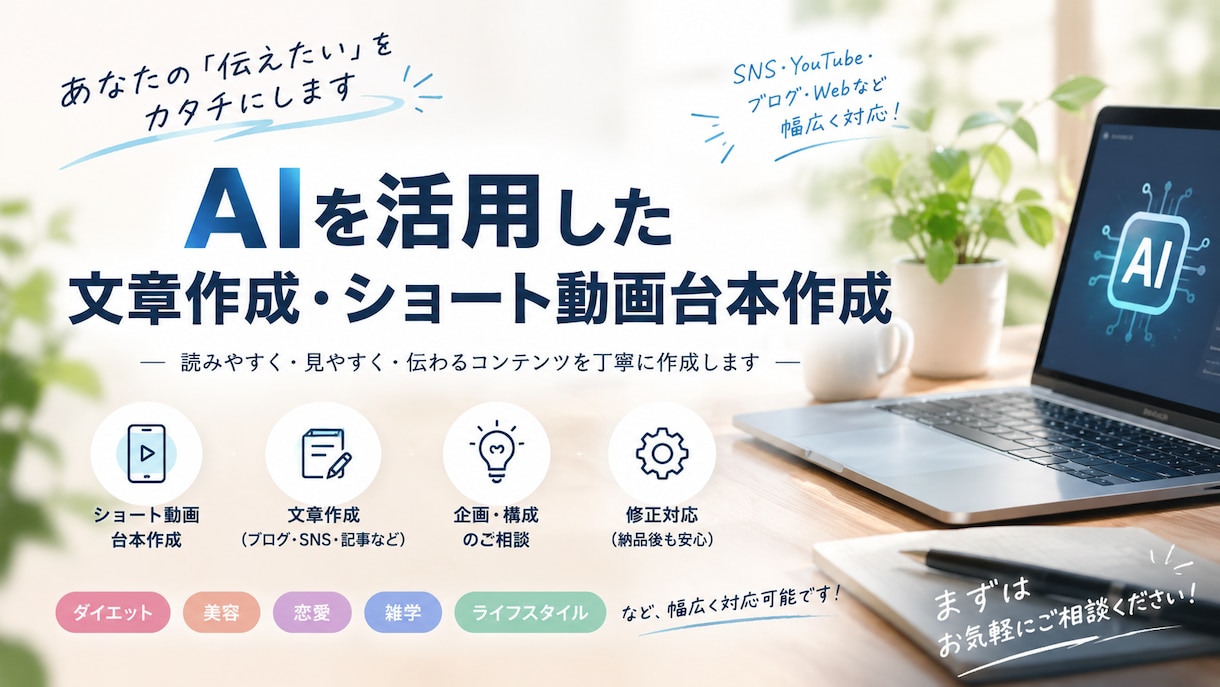 AIでショート動画台本作成します 伝えたいことを自然な文章にまとめます。 イメージ1