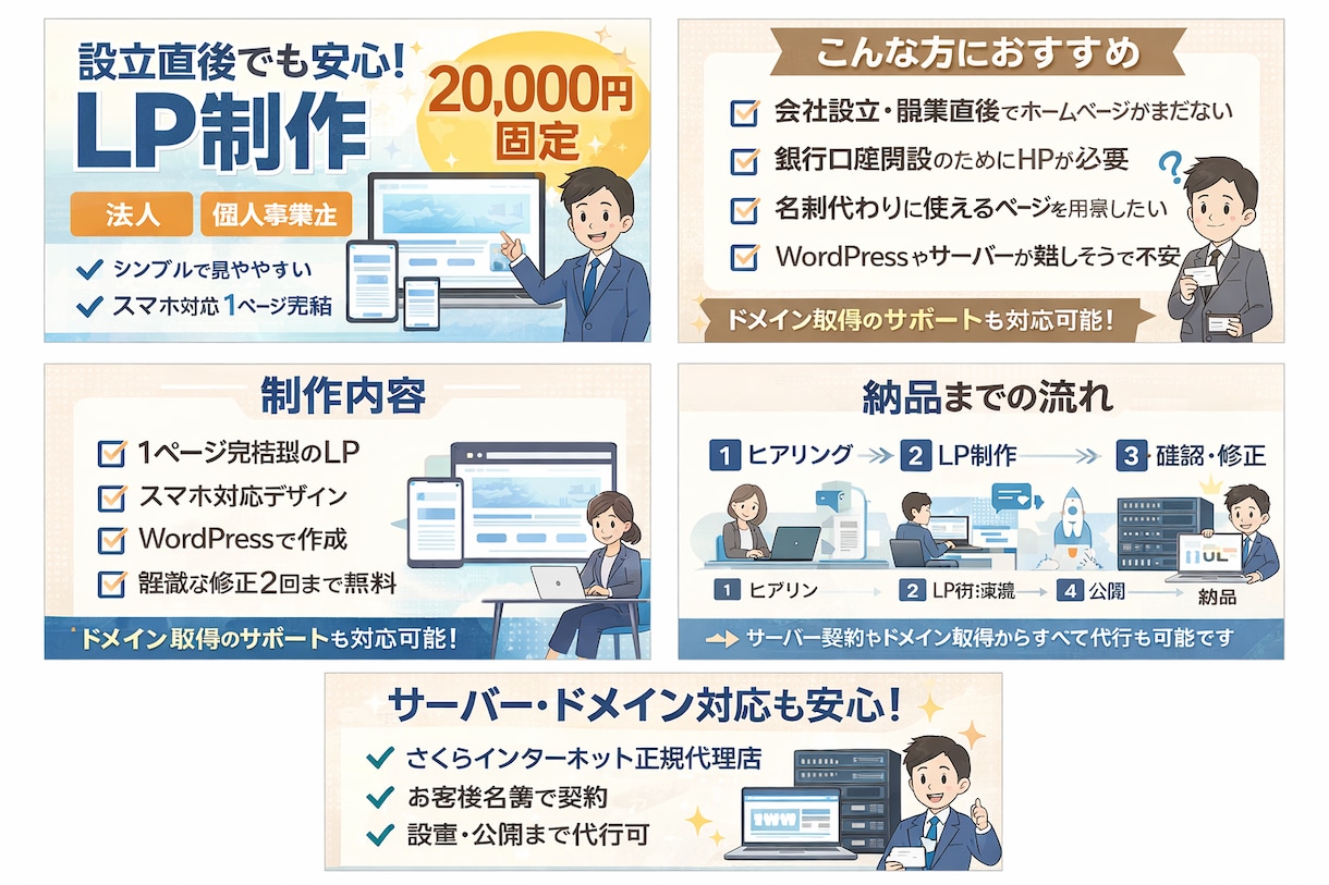 設立直後向けLPを制作します 銀行口座開設・名刺代わりに使えるHP イメージ1