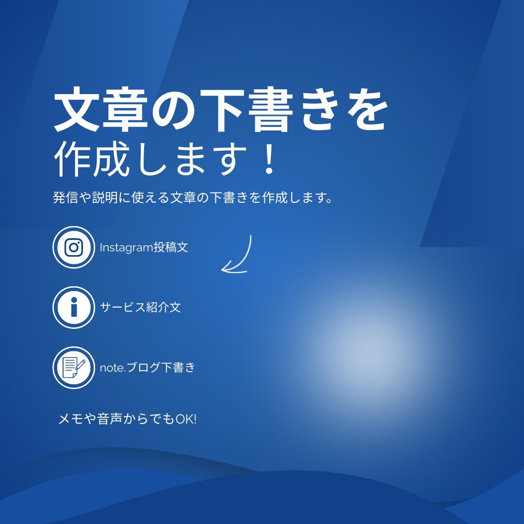 インスタ投稿文を作成します メモや音声からでもOK。文章に整えます。 イメージ1