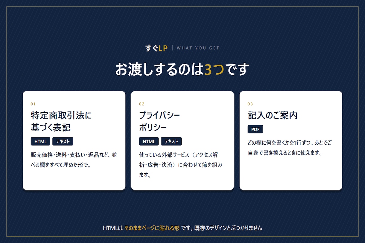 特定商取引法とプライバシーポリシーの雛形を作ります LP・ネットショップの特商法・プラポリを、記入するだけで作成 イメージ2