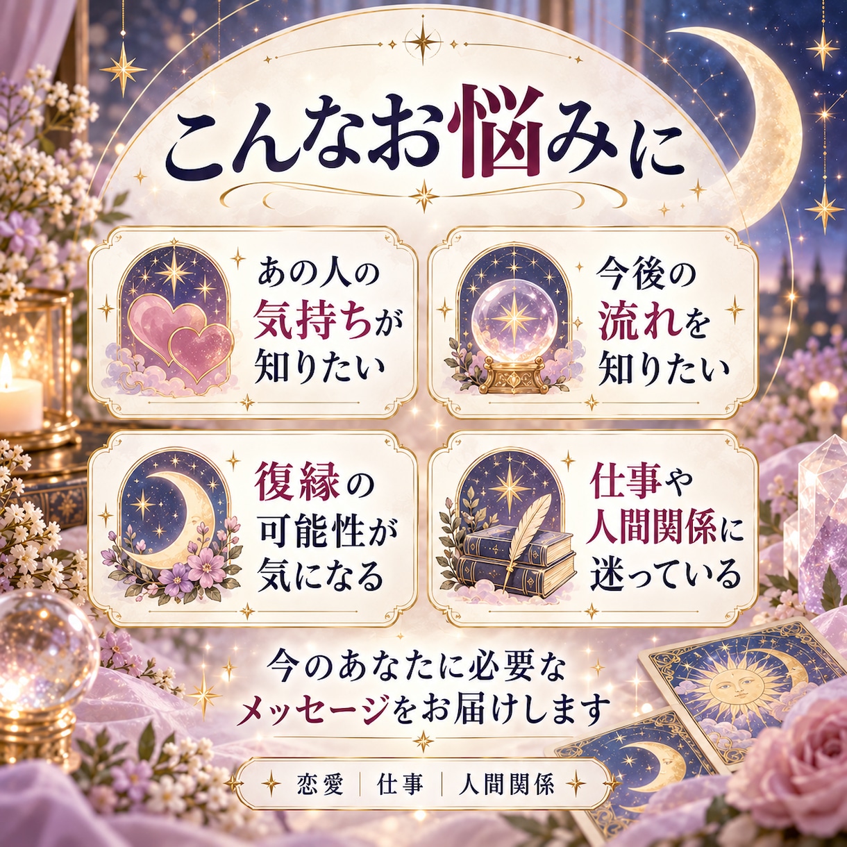 タロット3枚であなたのお悩みを丁寧に占います 【初回500円】上げ下げなしで、今必要なメッセージをお届け イメージ2