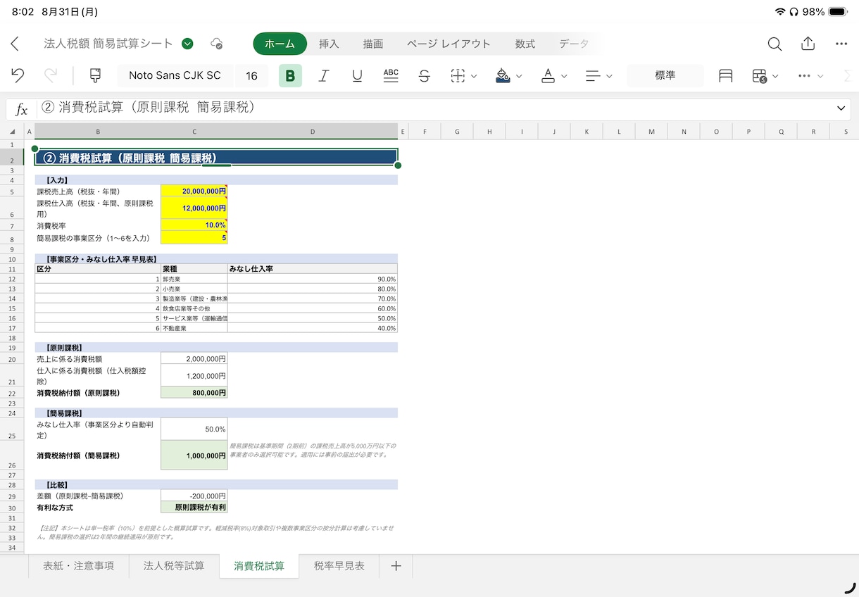 法人税・消費税を自動計算する試算シートを提供します 黄色部分を入力するだけ！中小法人の税額シミュレーションシート イメージ3