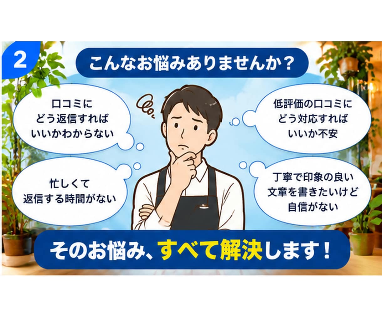 飲食店のGoogle口コミ返信を5件作成します 高評価・低評価どちらも自然な返信文を作成 イメージ2