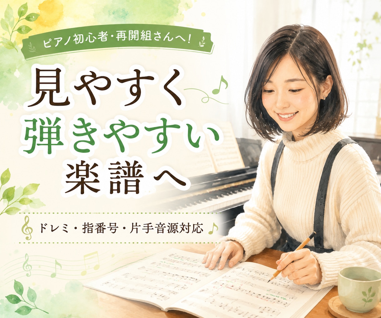 初心者向けに見やすく弾きやすい楽譜へ整えます ドレミ・指番号・片手音源にも対応 イメージ1
